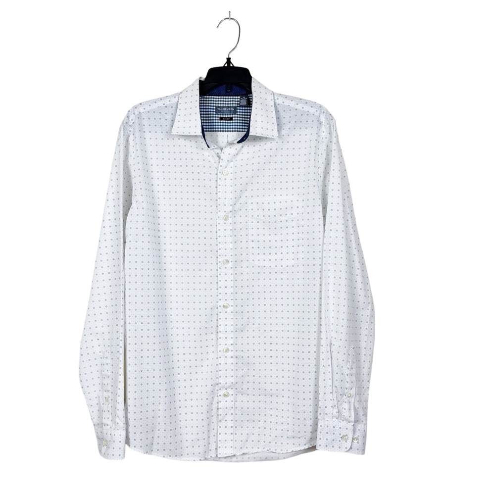 Van Heusen Originals White Printed Flip Cuff Long Sleeve Shirt Size M Pocket